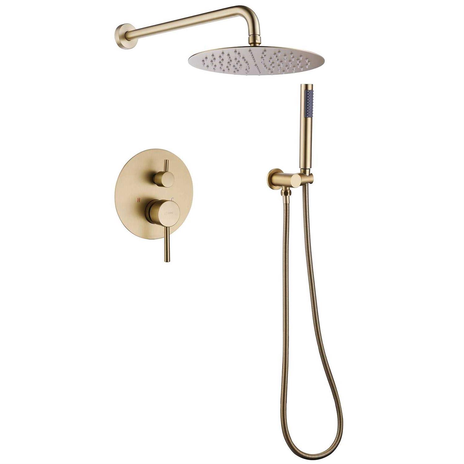 BWE 1-Handle 2-Spray Rain Shower Faucet and Hand Shower Combo Kit in Brushed Gold 8002-BG - Image 4