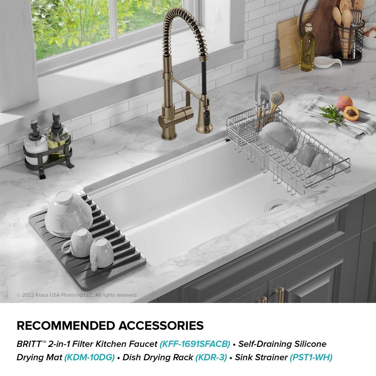 Kraus Turino 33 Fireclay Workstation Drop-In / Undermount Single Bowl Kitchen Sink KFDW1-33 - Image 2