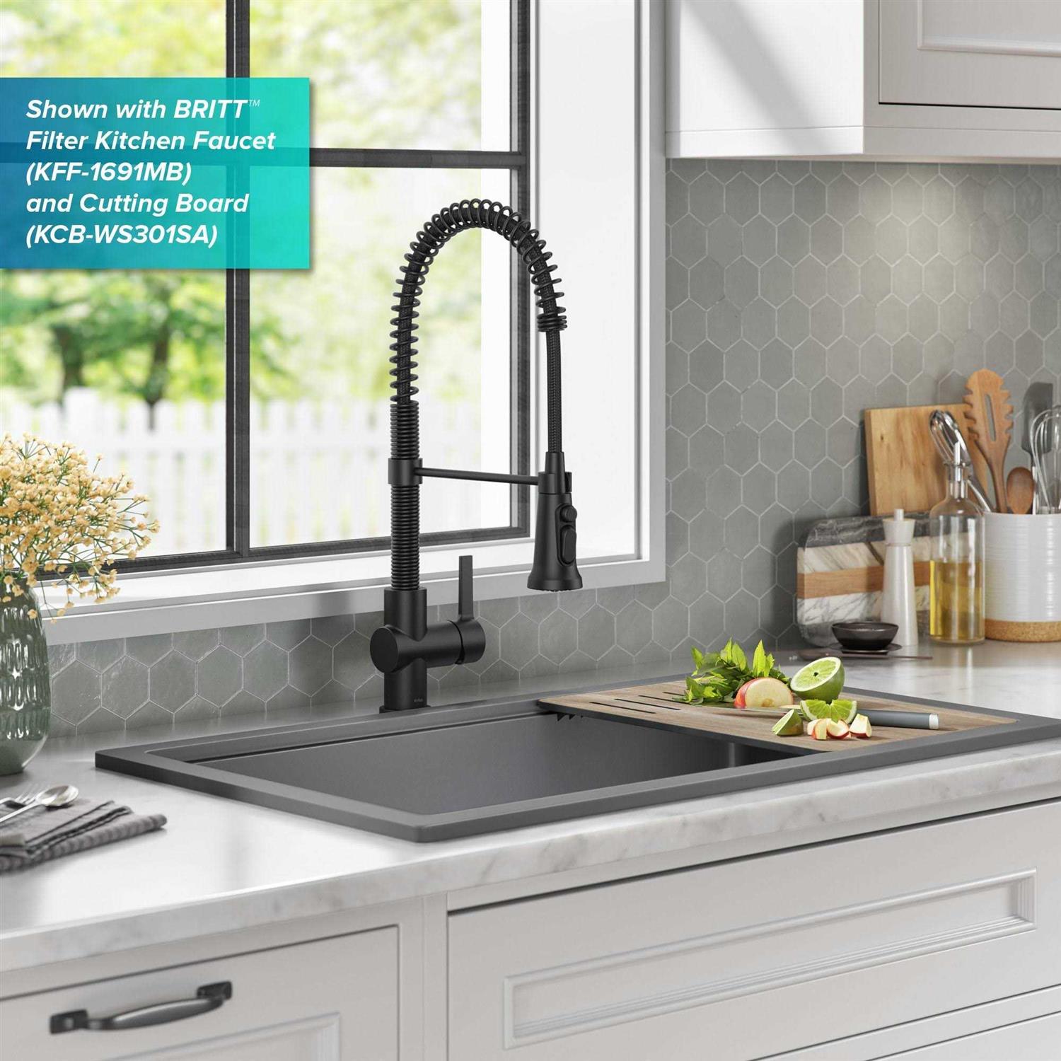 Kraus Turino 33 Fireclay Workstation Drop-In / Undermount Single Bowl Kitchen Sink KFDW1-33 - Image 3