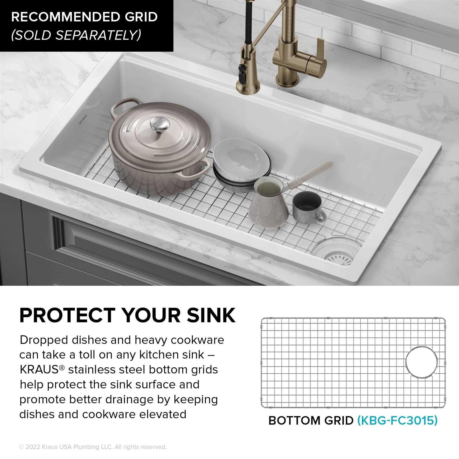 Kraus Turino 33 Fireclay Workstation Drop-In / Undermount Single Bowl Kitchen Sink KFDW1-33 - Image 4
