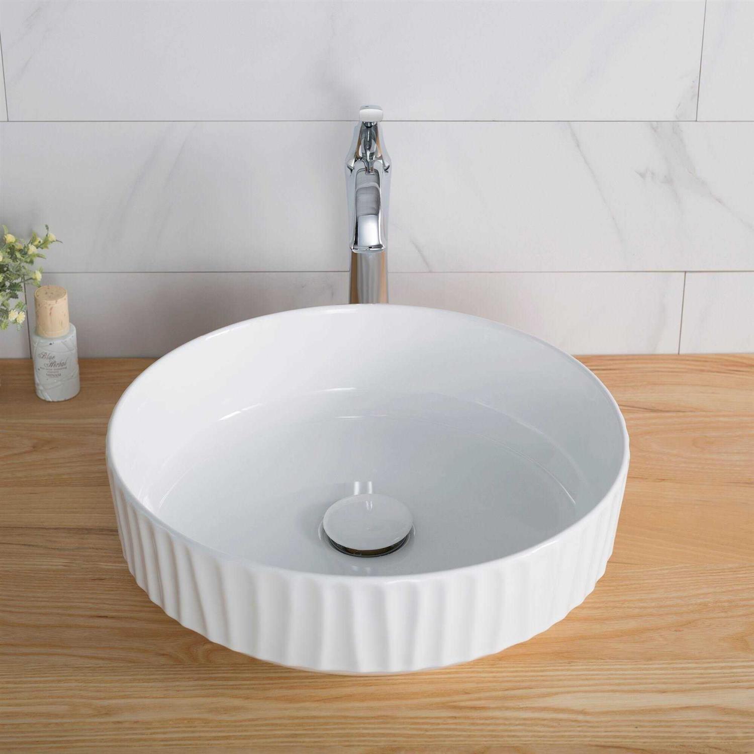 Kraus Viva Round White Porcelain Ceramic Vessel Bathroom Sink with Pop-Up Drain KCV-201GWH-20 - Image 5