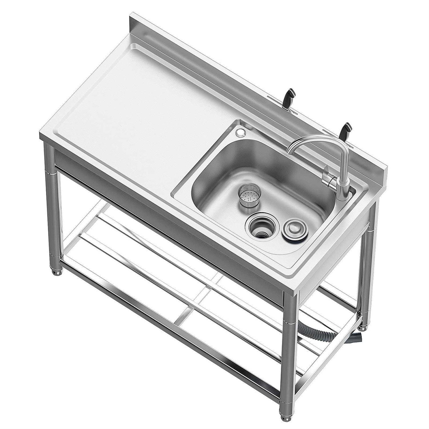 KINGBO Free Standing Stainless-steel Single Bowl Commercial Restaurant Kitchen Sink Set w/faucet & Drainboard - Image 5