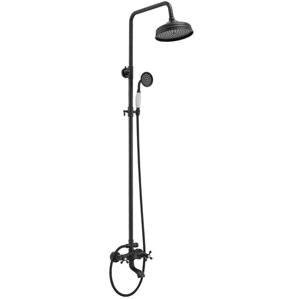 BWE 1-spray Bathroom Outdoor Wall Bar Shower Kit with Tub Faucet and Double Cross Handle