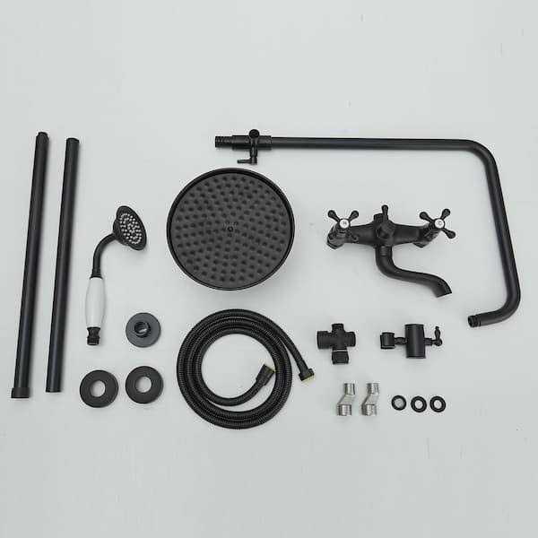 BWE 1-spray Bathroom Outdoor Wall Bar Shower Kit with Tub Faucet and Double Cross Handle - Image 3