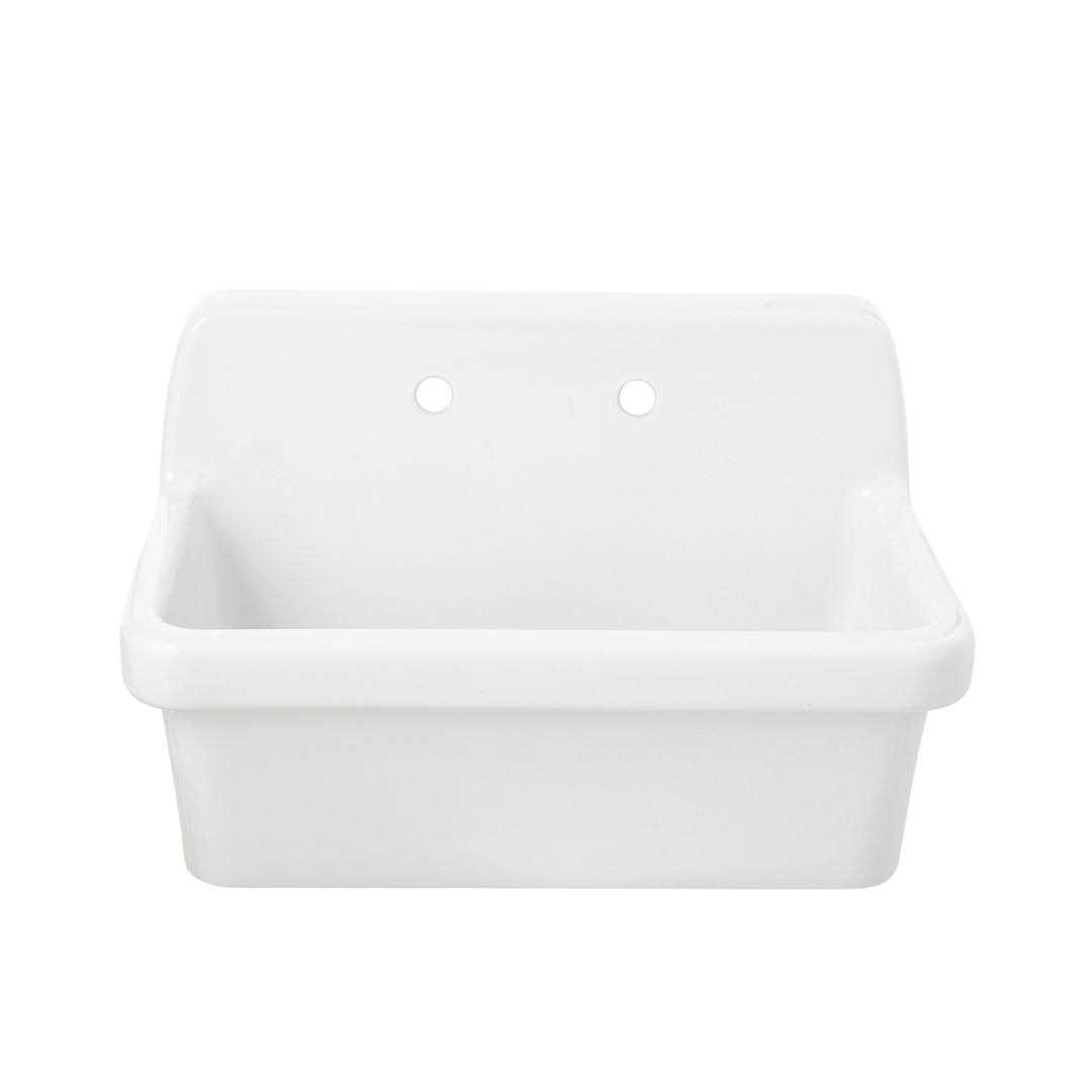 Ellai 30 Inch White Wall Mount Utility Sink High Back Wall Mounted Ceramic Laundry Tub 15 Gallon Slop Sink for Laundry Room MC-3019 - Image 3