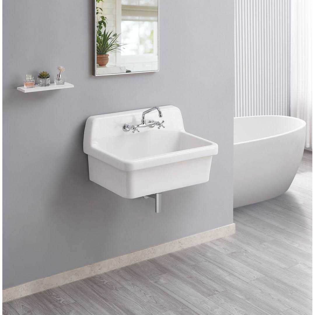 Ellai 30 Inch White Wall Mount Utility Sink High Back Wall Mounted Ceramic Laundry Tub 15 Gallon Slop Sink for Laundry Room MC-3019 - Image 4
