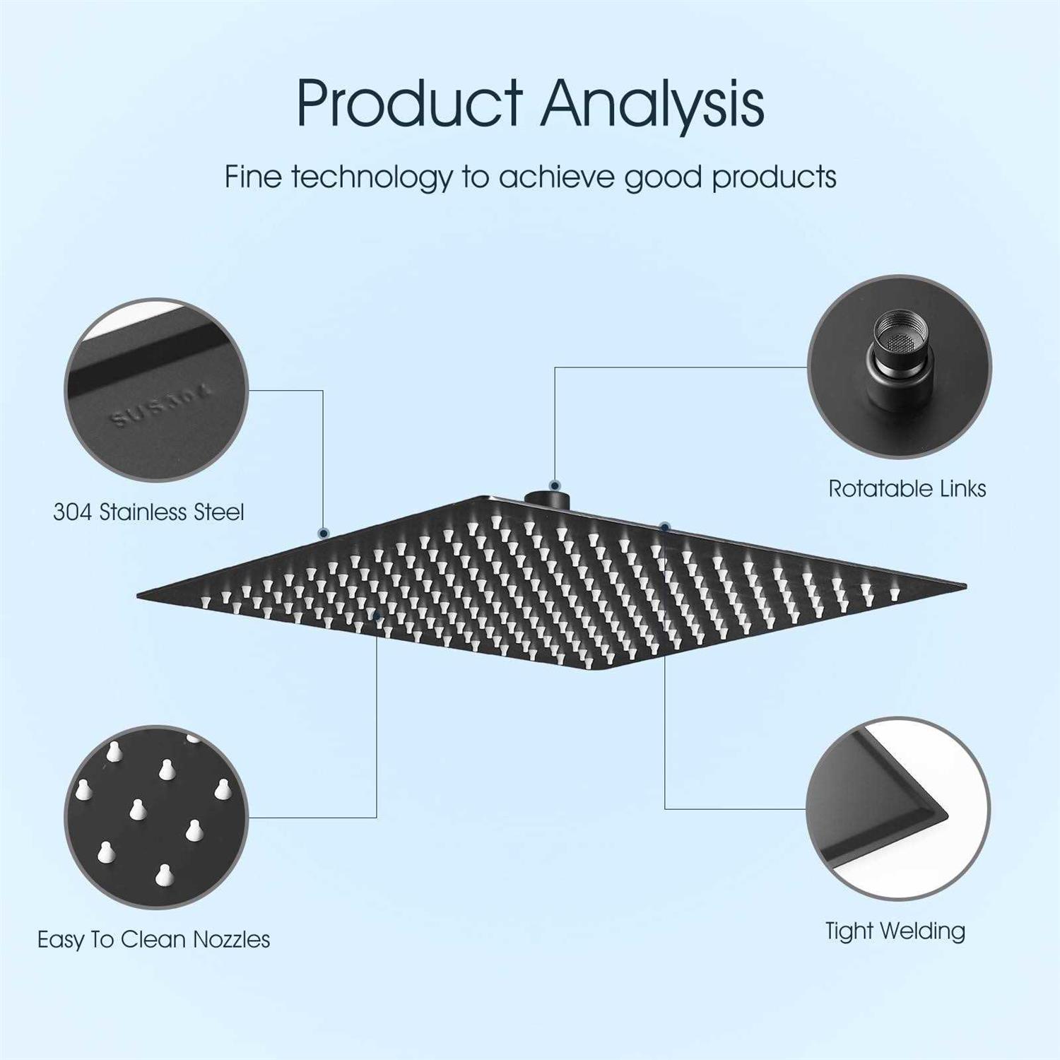 BWE 1-spray 10 in. Single Wall Mount Square Fixed Rain Shower Head in Matte - Image 5