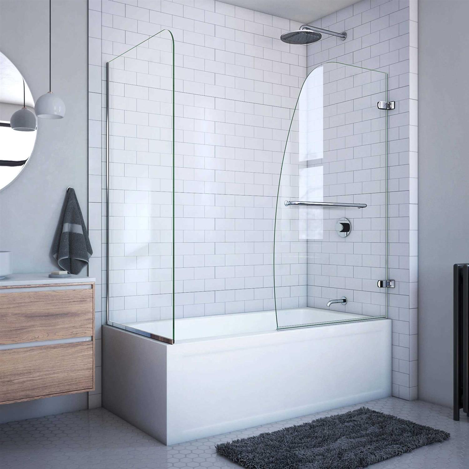 DreamLine Aqua Uno 56-60 in. W x 30 in. D x 58 in. H Frameless Hinged Tub Door with Return Panel SHDR-3534586-RT-01
