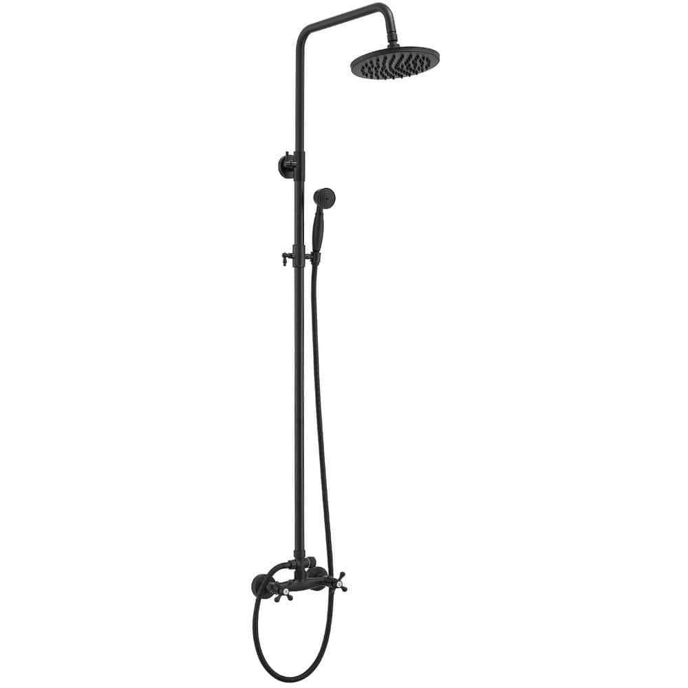 BWE 2-Spray Outdoor Wall Bar Shower Kit 8 in. Round Rain Shower Head with Hand Shower and 2 Cross Knobs
