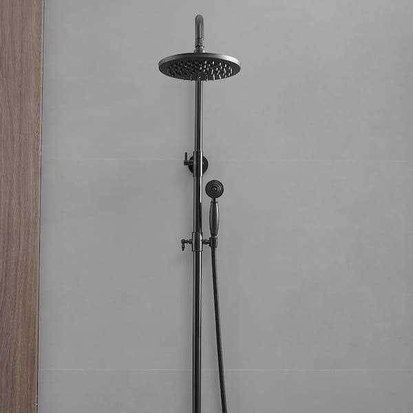 BWE 2-Spray Outdoor Wall Bar Shower Kit 8 in. Round Rain Shower Head with Hand Shower and 2 Cross Knobs - Image 2