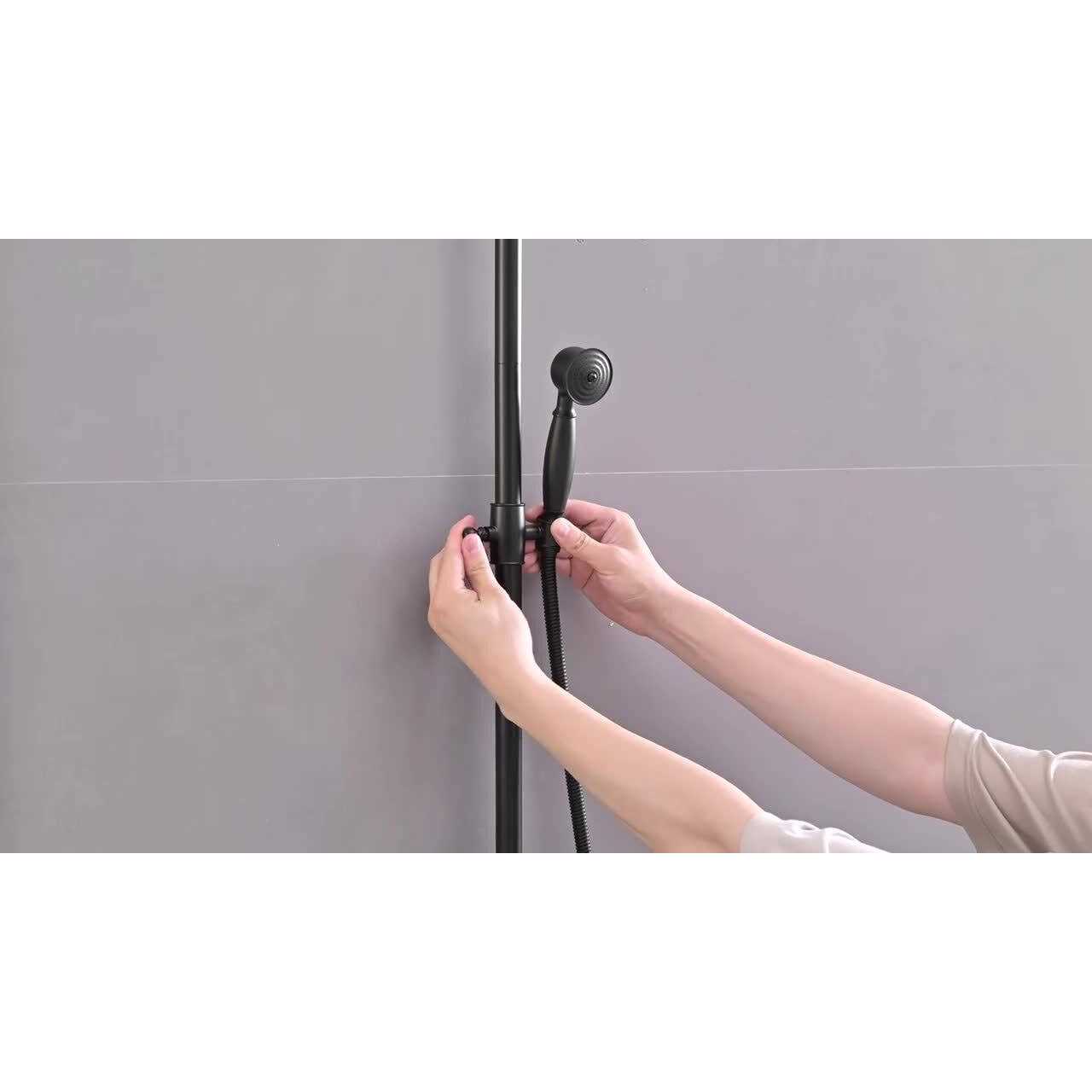 BWE 2-Spray Outdoor Wall Bar Shower Kit 8 in. Round Rain Shower Head with Hand Shower and 2 Cross Knobs - Image 3