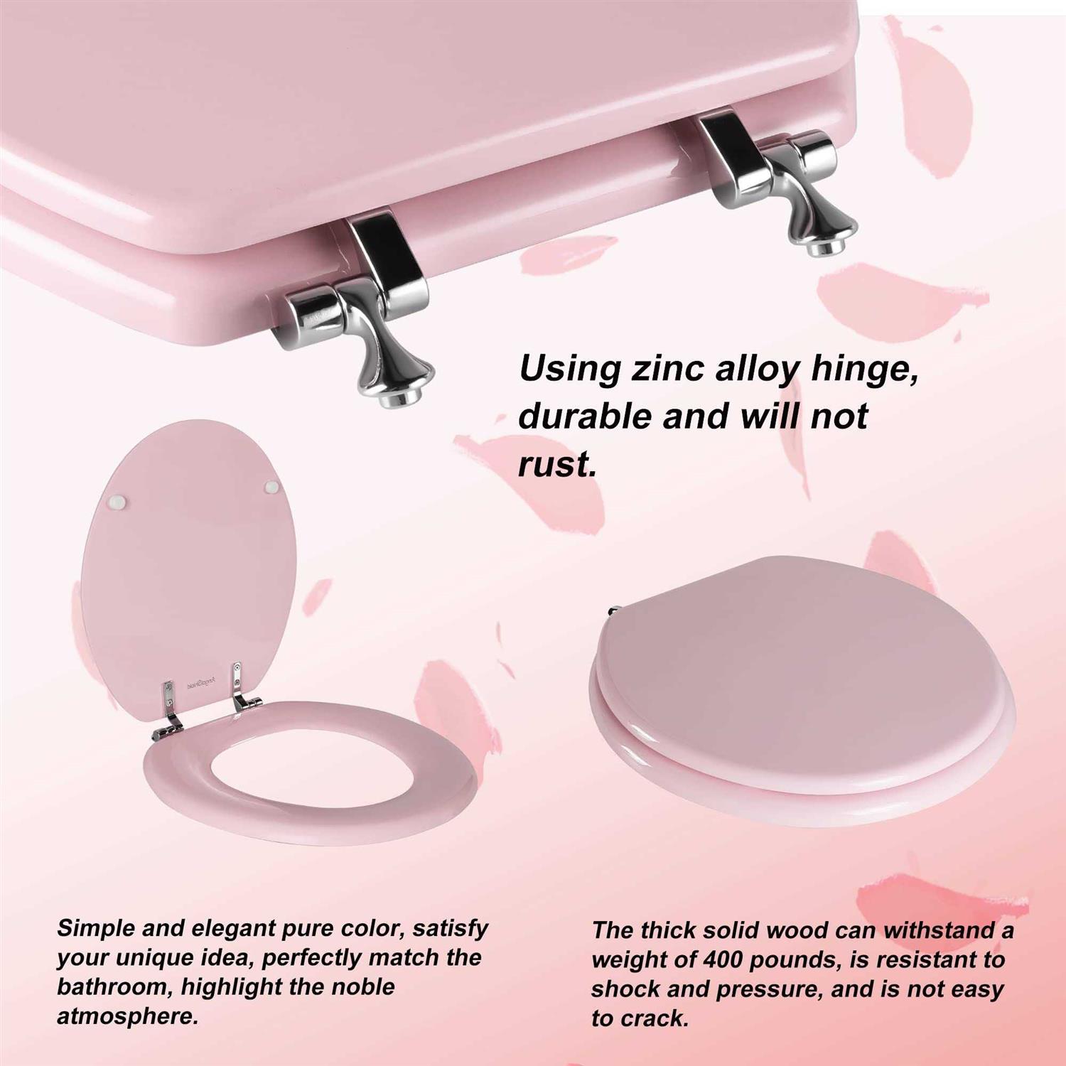 Angol Shiold Round Toilet Seat Natural Wood Toilet Seat with Zinc Alloy Hinges - Image 5