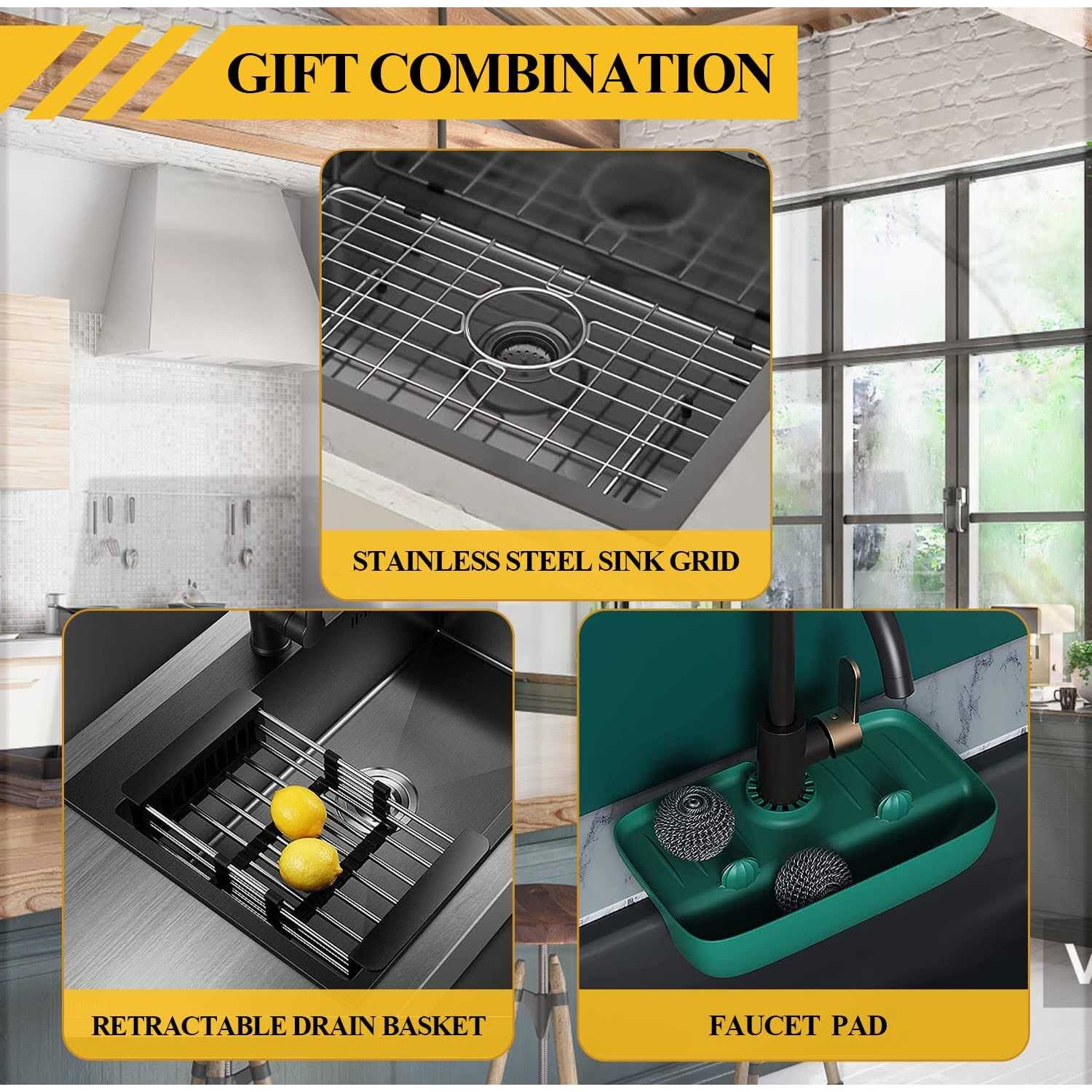 Koardink Black Kitchen Sink Stainless Steel Topmount Bar Sink 15x17x9 inch Single Bowl Drop in Kitchen Sink Combo-Stainless Steel Sink Grid,Drain Basket - Image 3