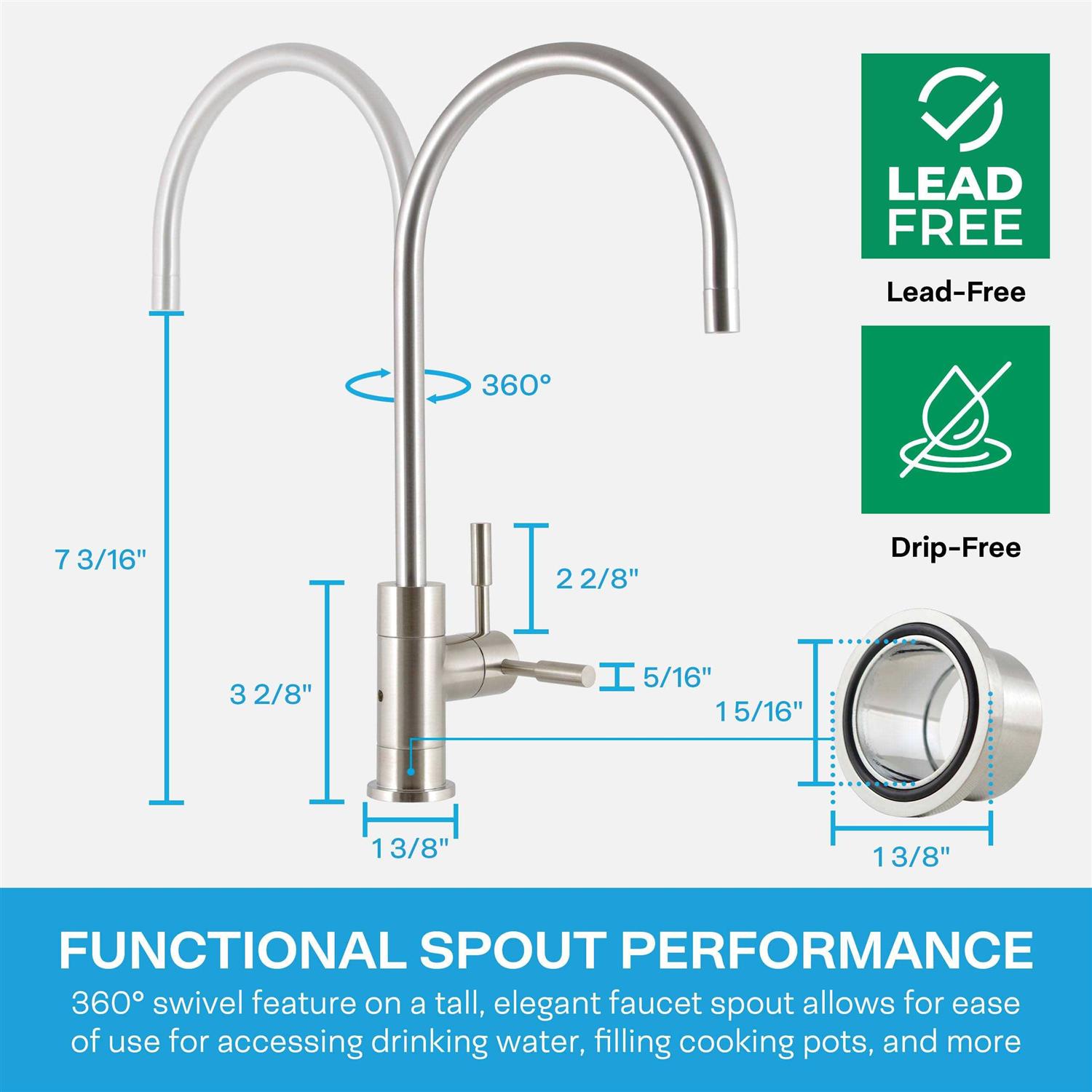 Brushed Nickel Air Gap RO Water Filter Faucet SP-FC210-NK by SpiroPure at AllFilters.com - Image 2