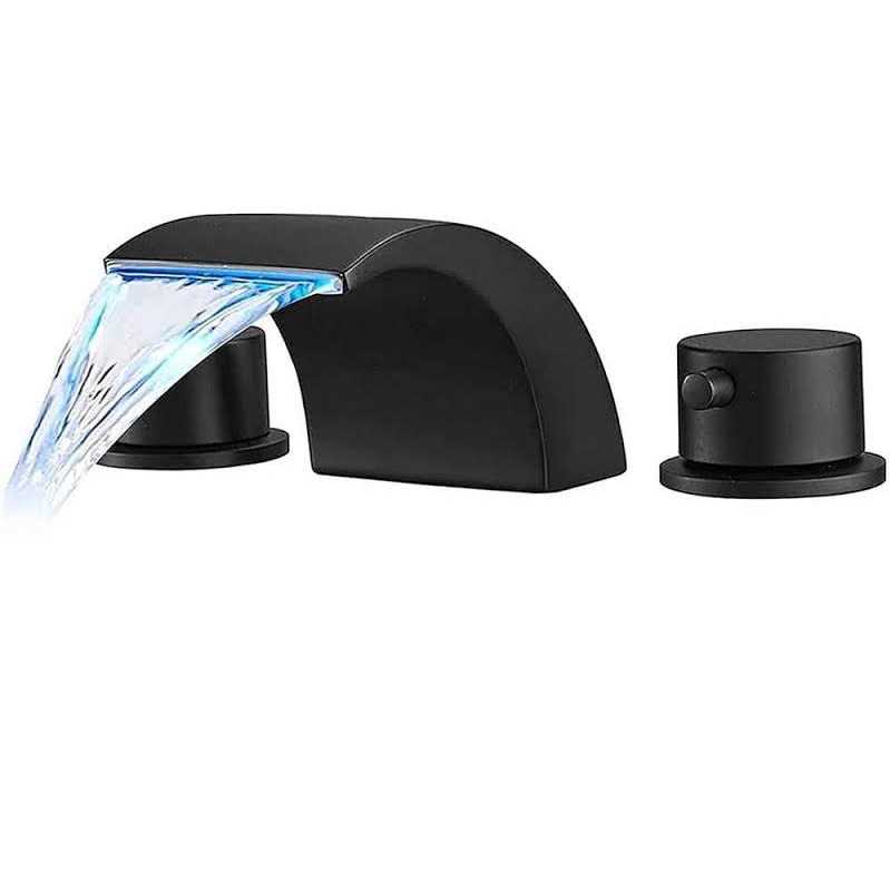 Bwe 8 in. Widespread Waterfall Double Handle Three Holes Bathroom Faucet With Led Light