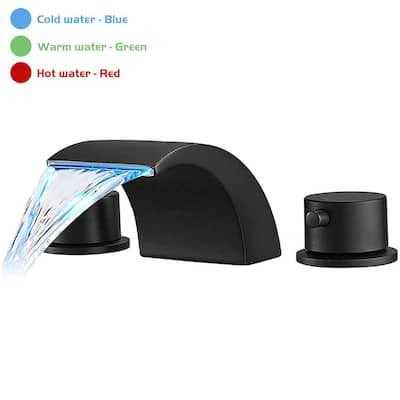 Bwe 8 in. Widespread Waterfall Double Handle Three Holes Bathroom Faucet With Led Light - Image 5