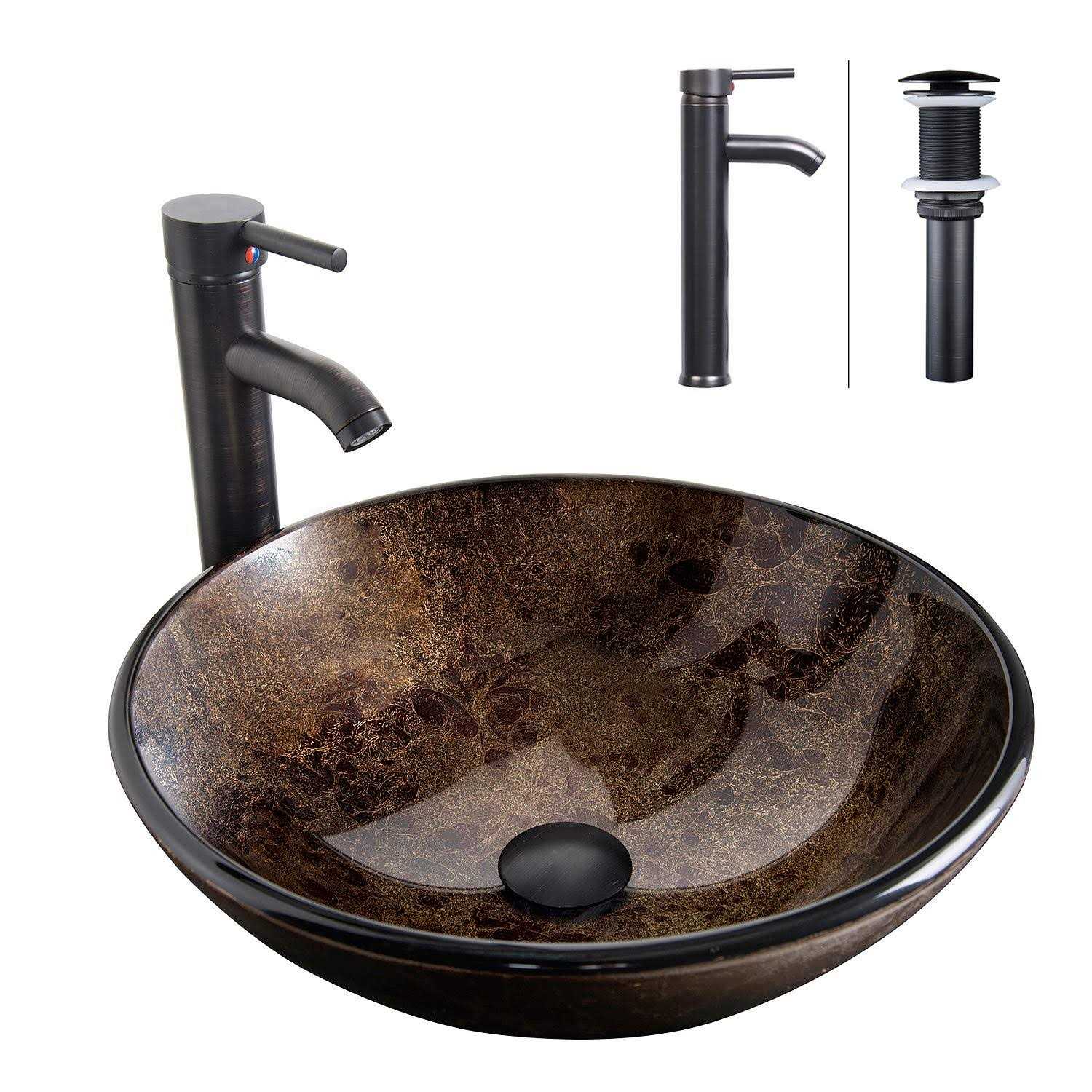 Elecwish Bathroom Vessel Sink with Faucet Mounting Ring and Pop Up Drain 16.5 inch Tempered Glass Basin - Image 4