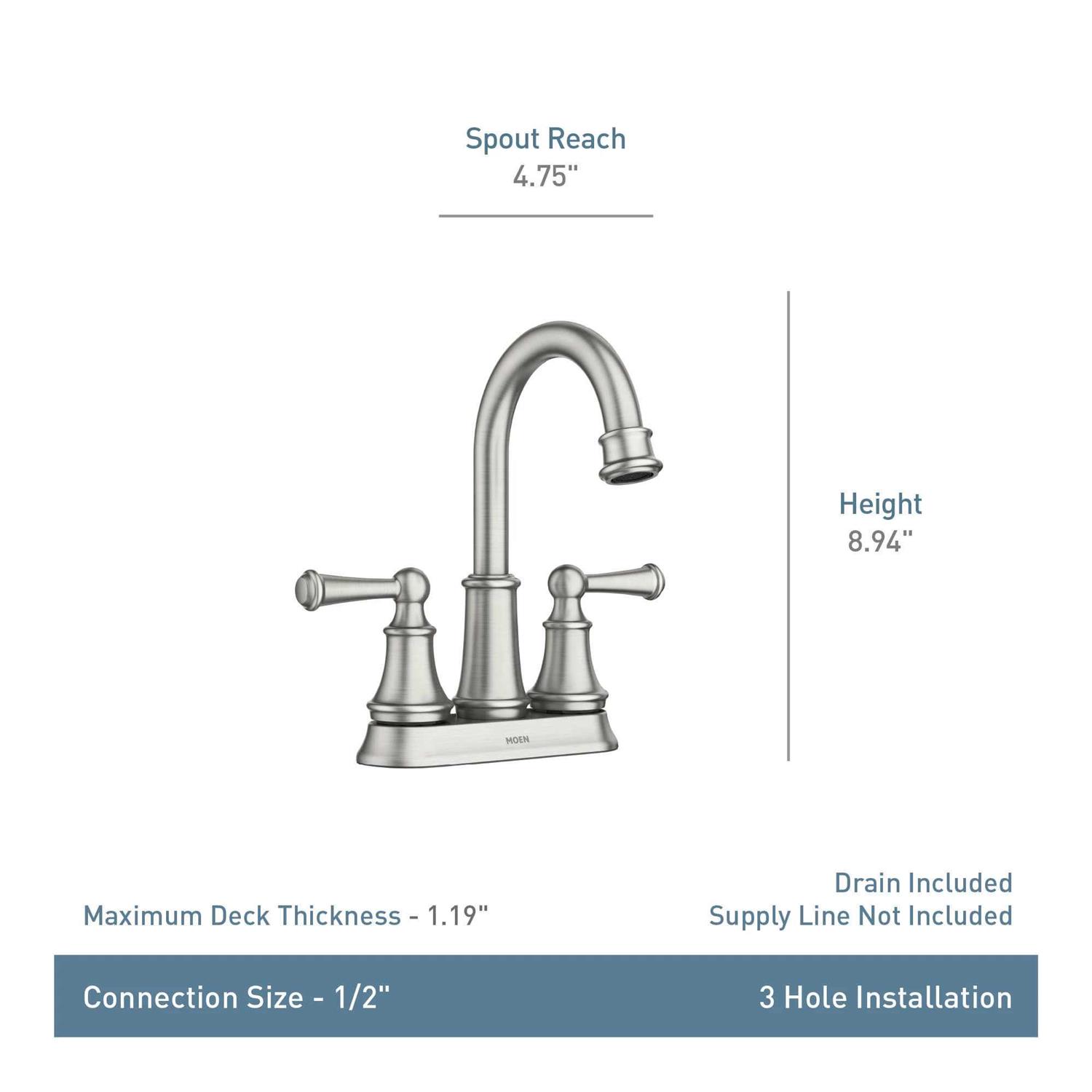 Moen Brecklyn 4 in. Centerset 2-Handle Bathroom Faucet in Spot Resist Brushed Nickel - Image 3